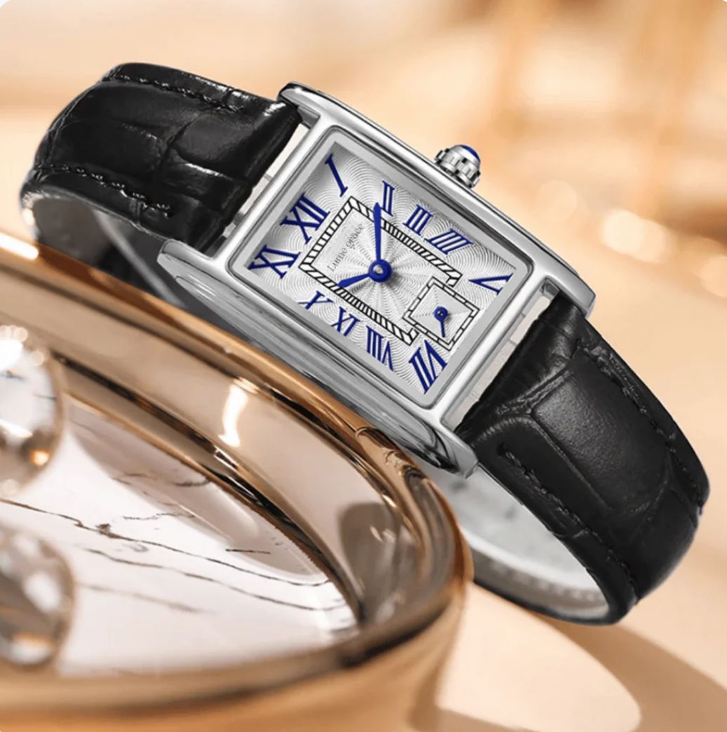 Relógio Feminino Pulseira de Couro Sanda Linear Silver