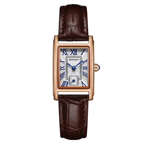 Relógio Feminino Pulseira de Couro Sanda Linear Silver