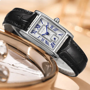 Relógio Feminino Pulseira de Couro Sanda Linear Silver