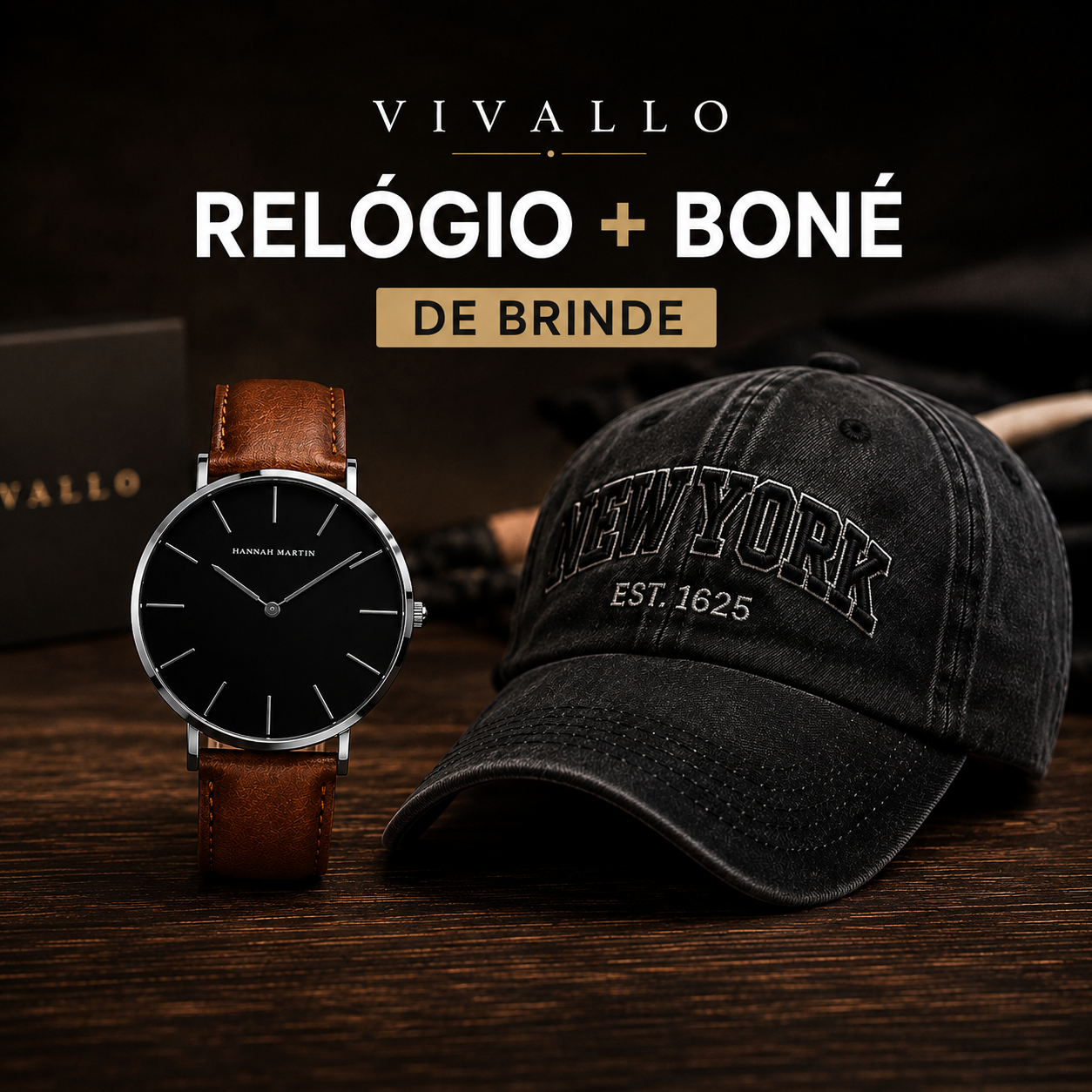 Relógio Masculino Laurent + Boné de Brinde