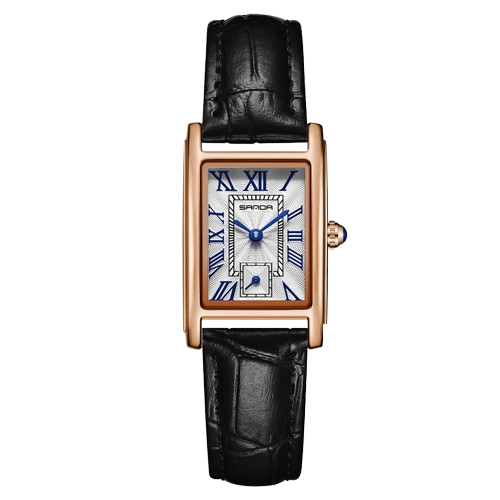 Relógio Feminino Pulseira de Couro Sanda Linear Silver