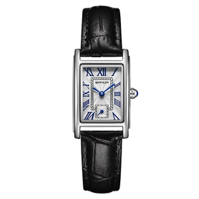 Relógio Feminino Pulseira de Couro Sanda Linear Silver