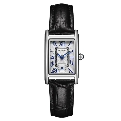 Relógio Feminino Pulseira de Couro Sanda Linear Silver